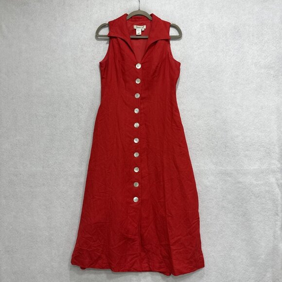 Coldwater Creek Dress Womens 10 Red Linen Rayon Button Front Sleeveless A-Line - Picture 1 of 8